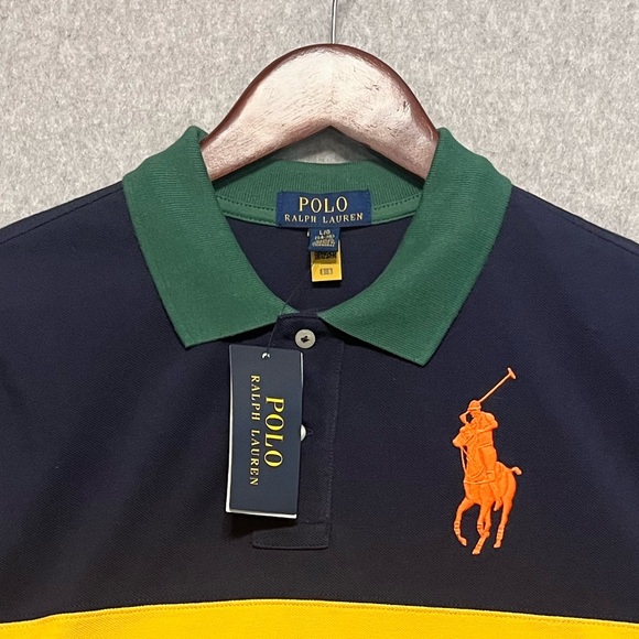 Polo Ralph Lauren Boy Big Pony Cotton Mesh Polo Shirt Rugby Stripe Pique - Picture 3 of 8